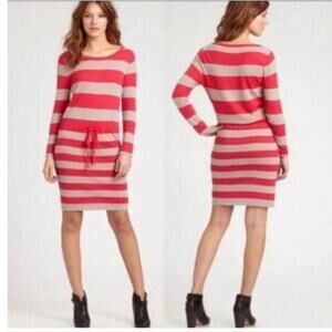 Rag & Bone Pink Stripe Knit Sweater Dress Bracelet Sleeves Drawstring size Small